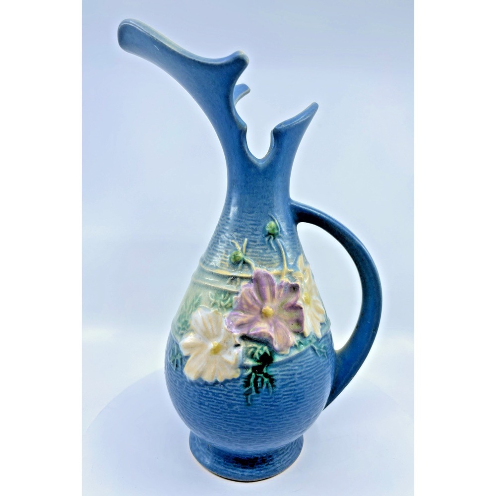 Roseville 1930's-1940's Cosmos 955-10 Embossed Floral Ewer Pitcher Mint
